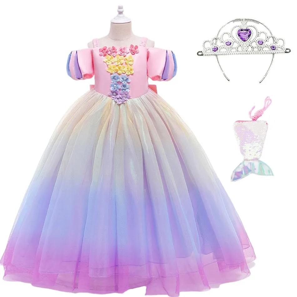 

Children Unicorn Gown Little Girls Princess Halloween Straps Dress Up Kids Summer Cosplay Layered Clothing Party Fancy Costume