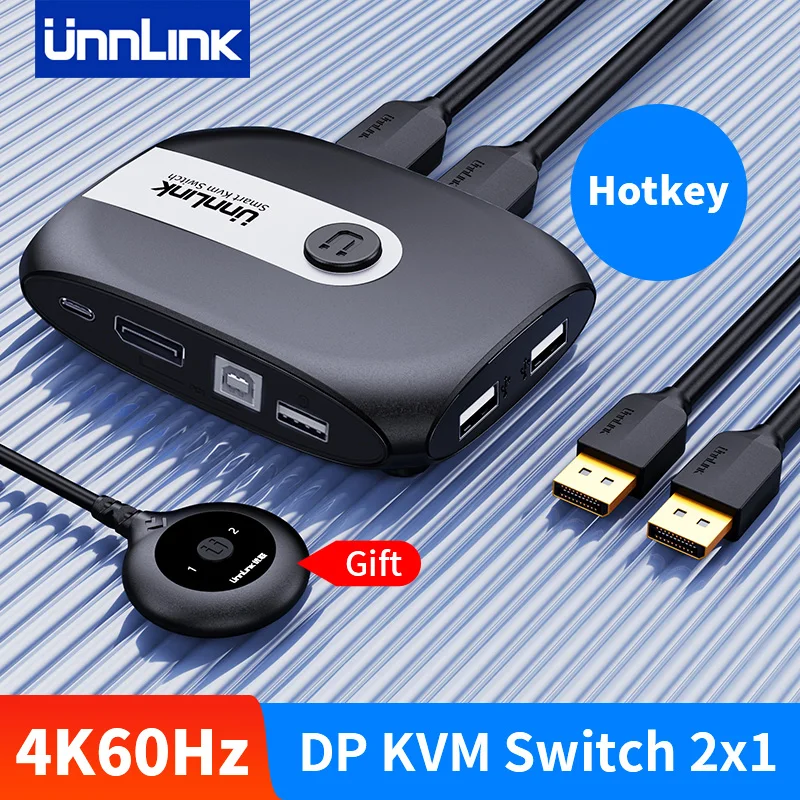 

UNNLINK 4K60Hz DP KVM переключатель с горячей клавишей 2 в 1 выход видео переключатель для ПК ноутбука игровой консоли к HD ТВ монитор проектор