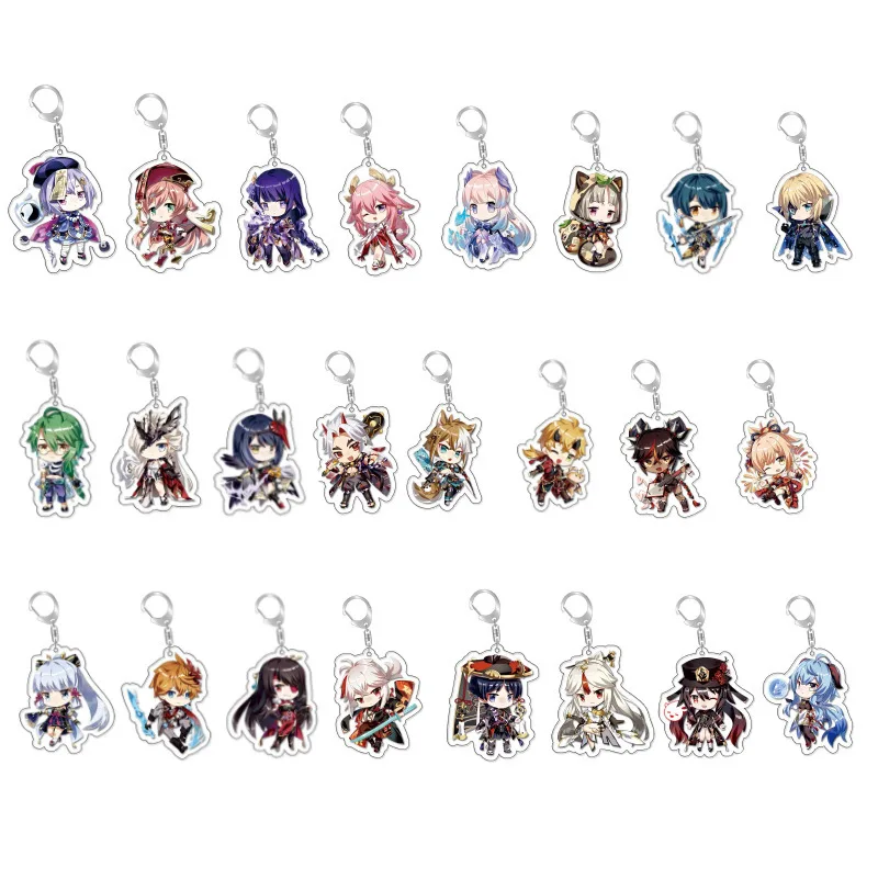 

24pcs/lot Genshin Impact Acrylic Keychain Game Anime Keyring Pendant DIY Accessories Bag Pendant