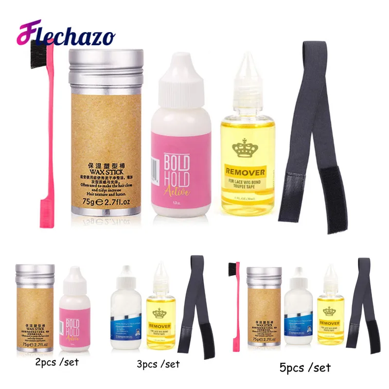 5Pcs/Set Wig Glue Waterproof Lace Glue And  Lace Tape Remover +Hair Wax Stick And  Hair Brush With Melt Band For Lace Frontal