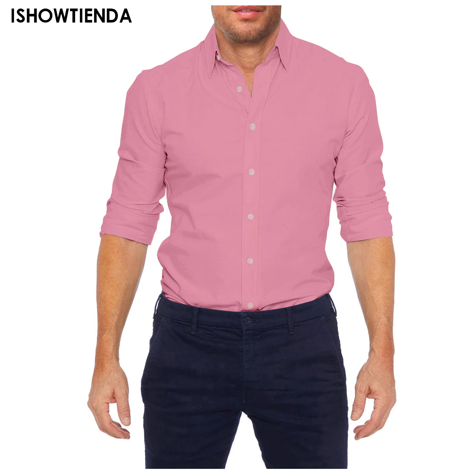 

Colorful Breathable Dress Shirts Mens Long Sleeve Slim Fit Casual Business Button Down Formal Shirt Males Summer Top