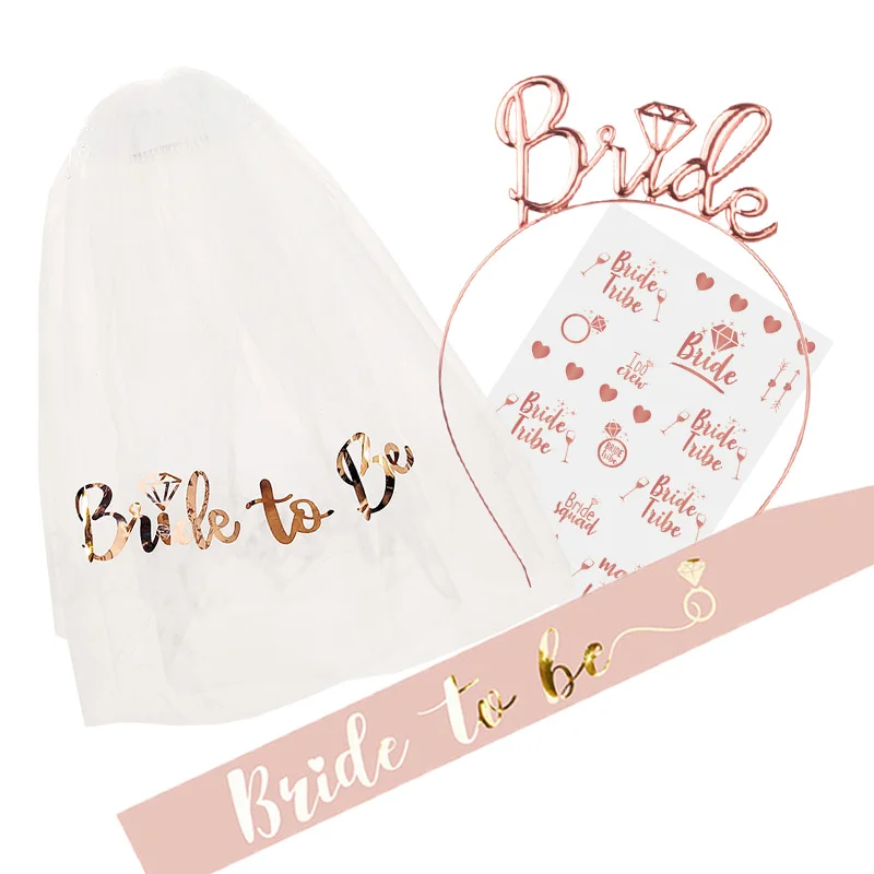 

Bride To Be Veil Headband Set Wedding Decorations Wedding Satin Sash Team Bride Bridal Shower Decor Bachelorette Party Supplies