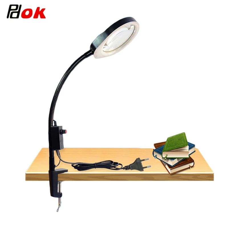 3X 5X 8X 10X 20X Desk Large Clip LED Magnifying Glass Illuminated Magnifier Lamp Loupe Reading/Rework/Soldering Flex Arms