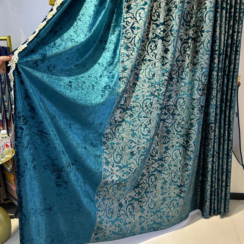 Высококачественные темно-зеленые бархатные бронзовые жаккардовые шторы для