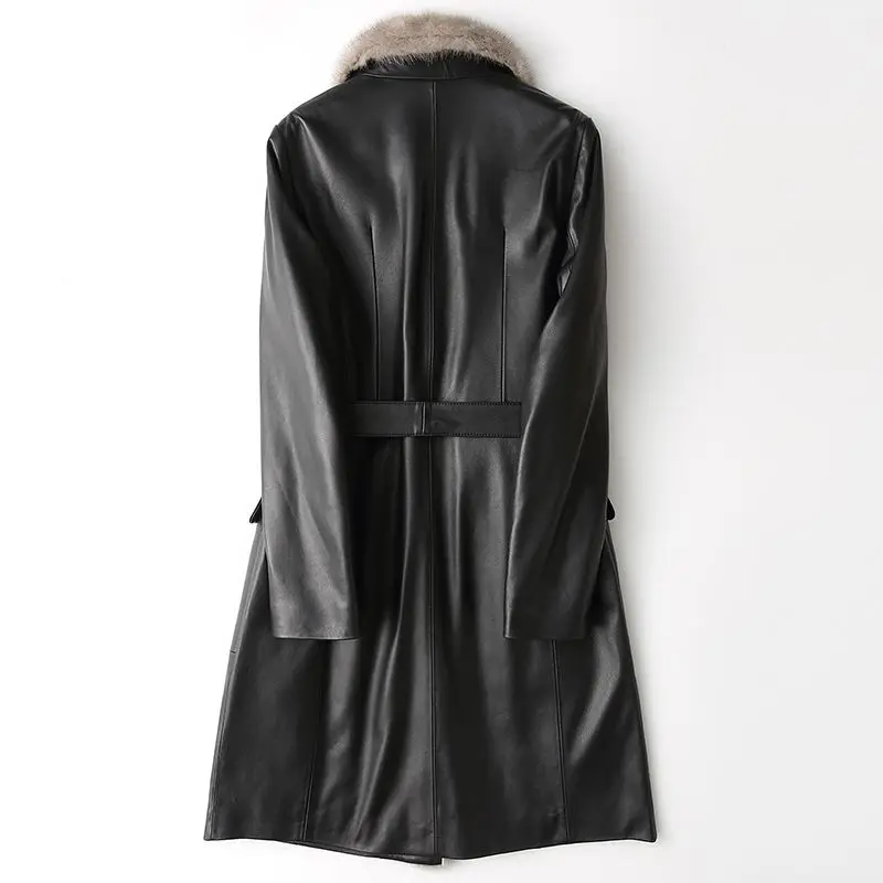 100% First Layer Sheepskin Coat Winter Long Mink Fur Collar Genuine Leather Jacket Women 2022 New Down Parkas Belt Slim Overcoat