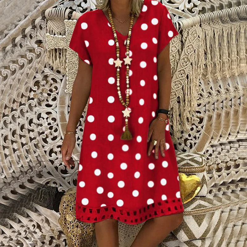 

Spring and summer 2023 new Amazon Western womens dress fashion wave point short-sleeved V-neck printed skirt black
