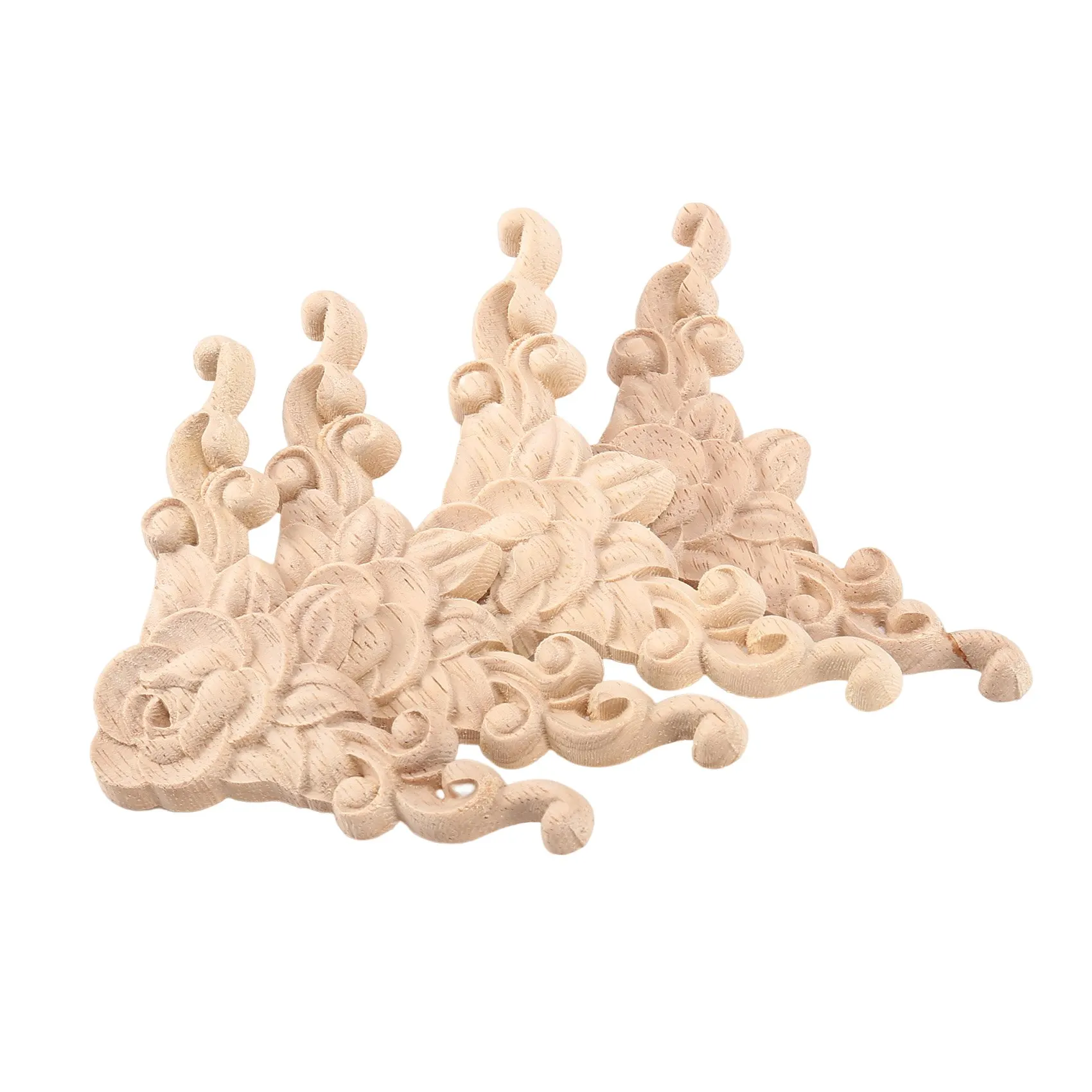 Деревянная резная угловая аппликация для дверного шкафа 4 шт. 8*8 см Неокрашенная