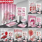 Розовая занавеска для душа на День святого Валентина, занавеска в ванную комнату с карликом для влюбленных, коврики для ванной, коврики, крышка для туалета, нескользящий ковер