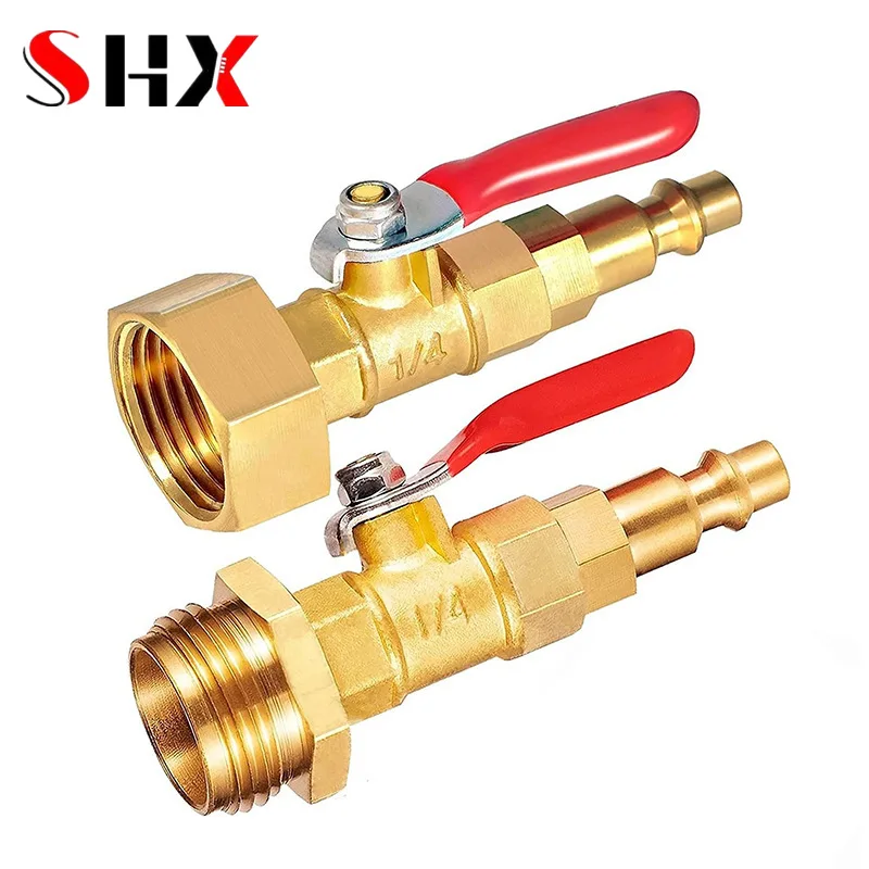 

1/4“ DN8 External Thread Brass Quick Connector With Ball Valve Winter Garden Pipe Sprinkler Antifreeze Blow Out Water Adapter