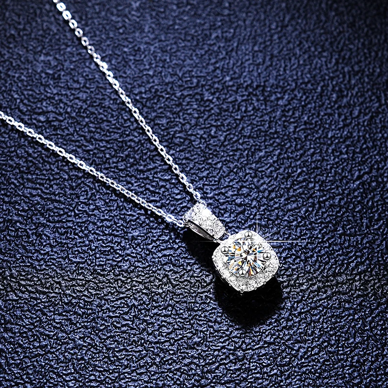 

Necklace For Women VVS D Color Moissanite Necklace 925 Silver Round Cut Square Shape Anniversary Party Of Gift Pendent Valentine