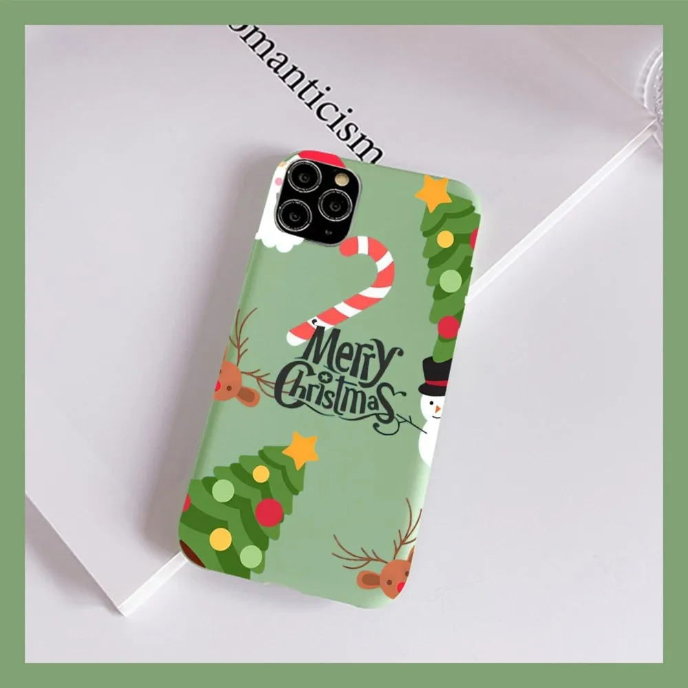 

Christmas Phone Case for iPhone 14 11 12 13 Mini Pro Xs Max 8 7 6 6S Plus X XR Solid Candy Color Case