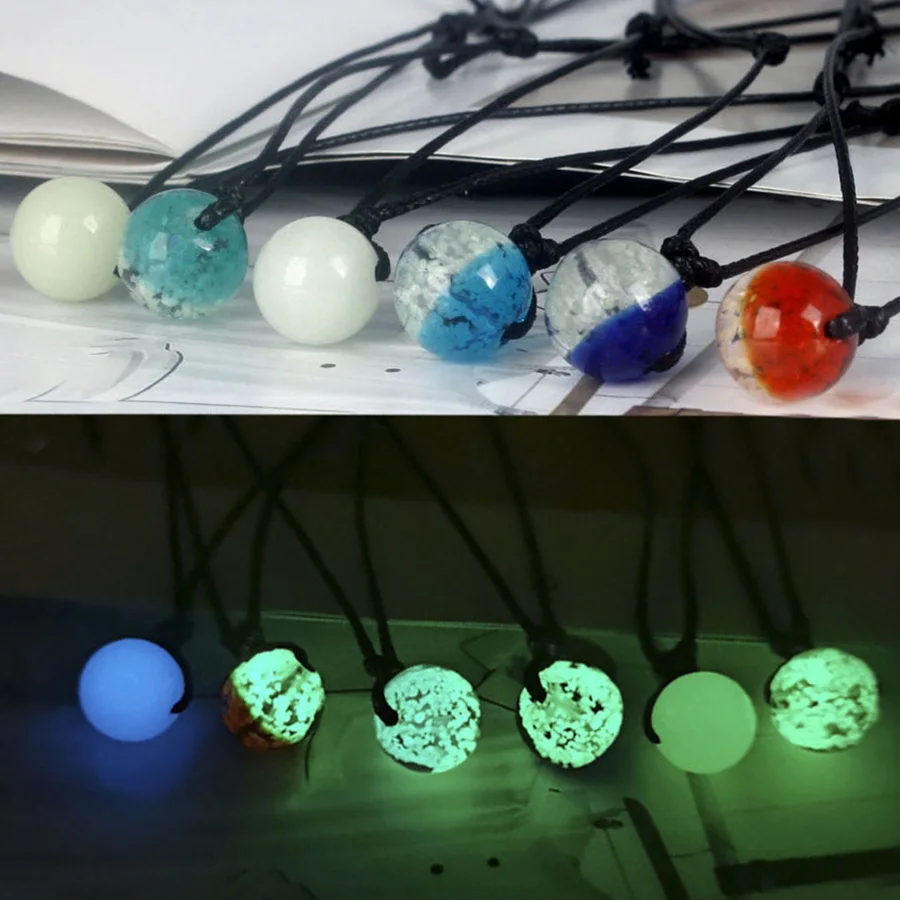 

12mm Luminous Lucky Beads Pendant Necklace For Women Korean Creative Glow In The Dark Bead Rope Chain Choker Party Jewelry Gifts