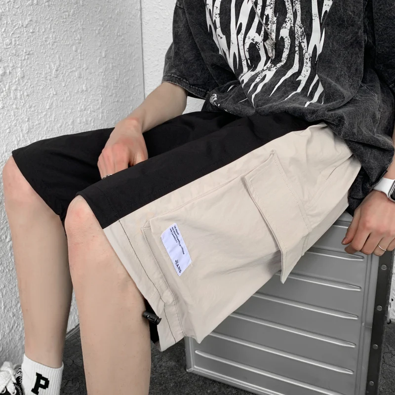2022 Summer Loose Cargo Shorts Patchwork Multi Pocket 100% Polyester Workwear Pants for Men Streetwear Hip Hop Harajuku Pants