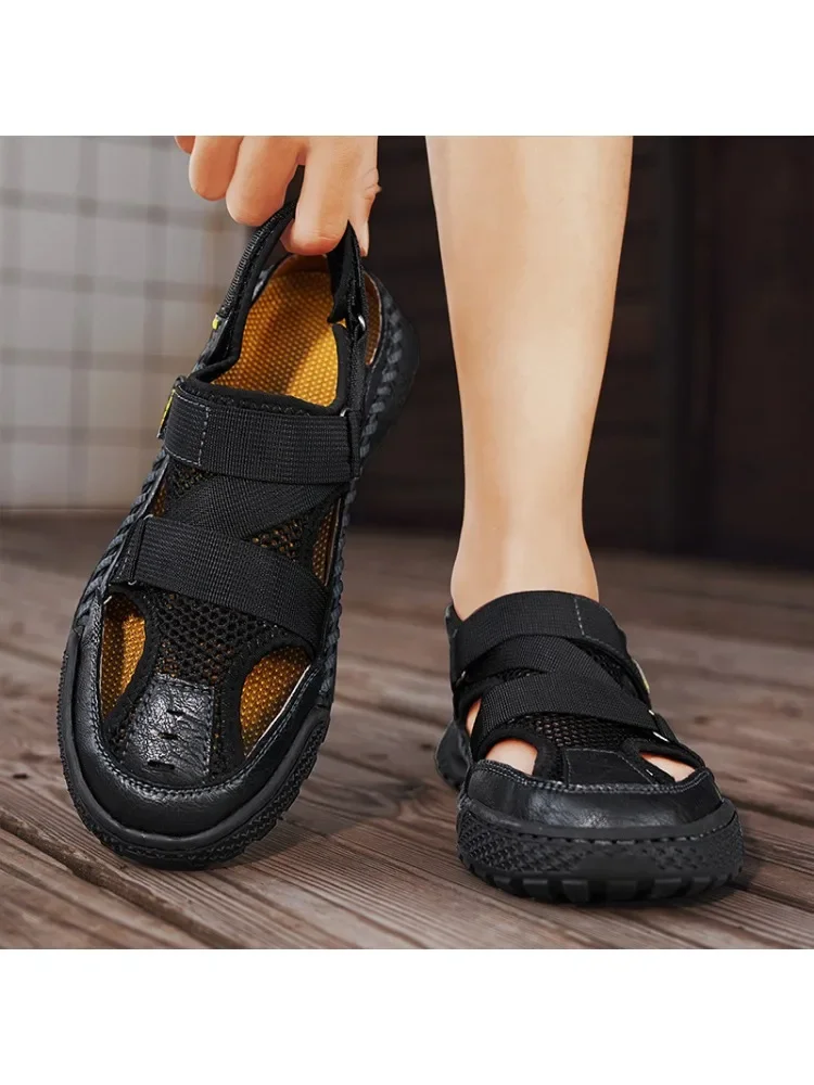 Мужские сандалии больших размеров дышащая сетчатая пляжная обувь Нескользящие с