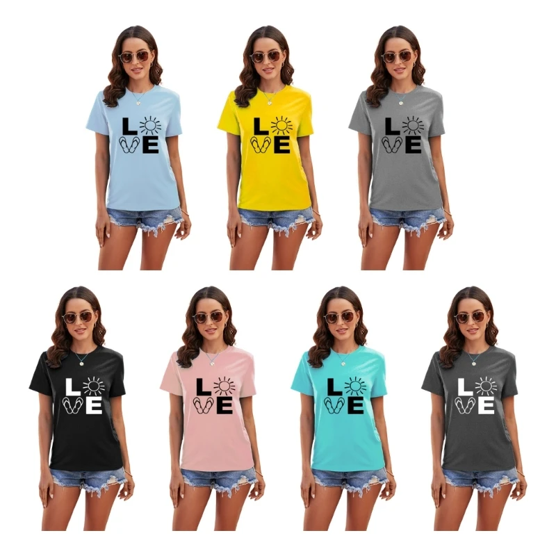 

Women Crew Neck Top Love-Letter T-shirt Fashion Graphic T-shirt Top Short Sleeves T-shirts for Daily School Party