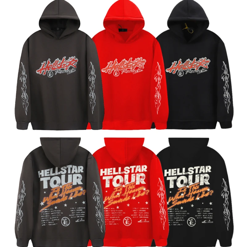 

HELLSTAR High Quality Classic Flame Letter Logo Hoodie Men's Women's American Hip Hop Loose Sweatshirt Pullover