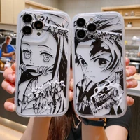 demon slayer line art kamado tanjirou phone case for iphone 11 12 13 pro max x xs xr 7 8 plus soft silicone transparent cover