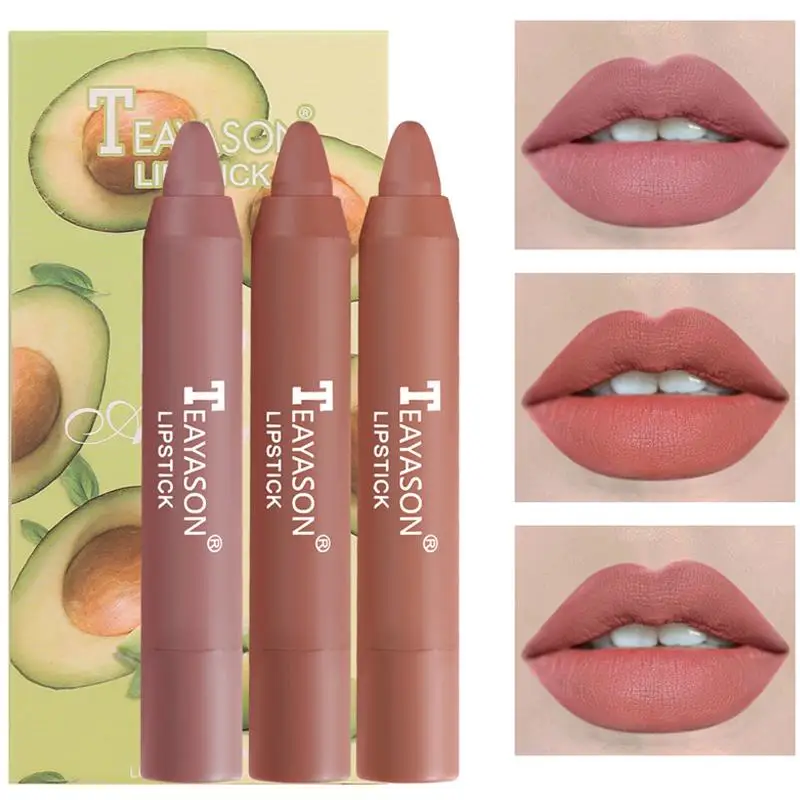 

TEAYASON 3Pcs Set Matte Velvet Lipstick Pen Long Lasting Nude Lip Gloss Pencil Delicate Smooth Waterproof Lip Tint