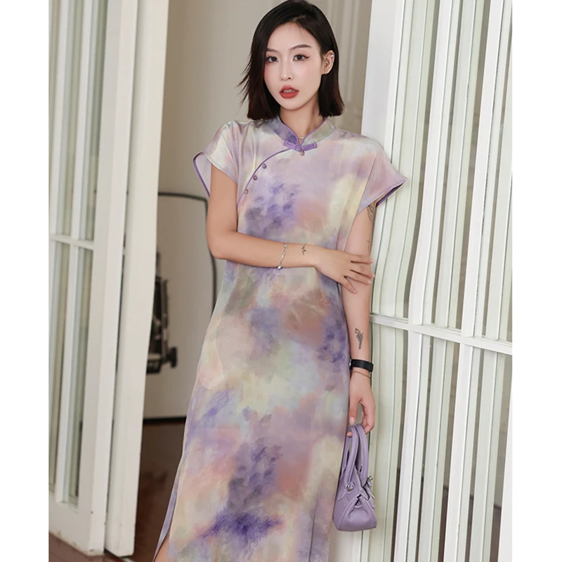 

Prints Vintage Dresses Women 2023 New French Fashion O-neck Short Sleeves Summer Lace-ups Clothing Elegant Chinese Style Dress
