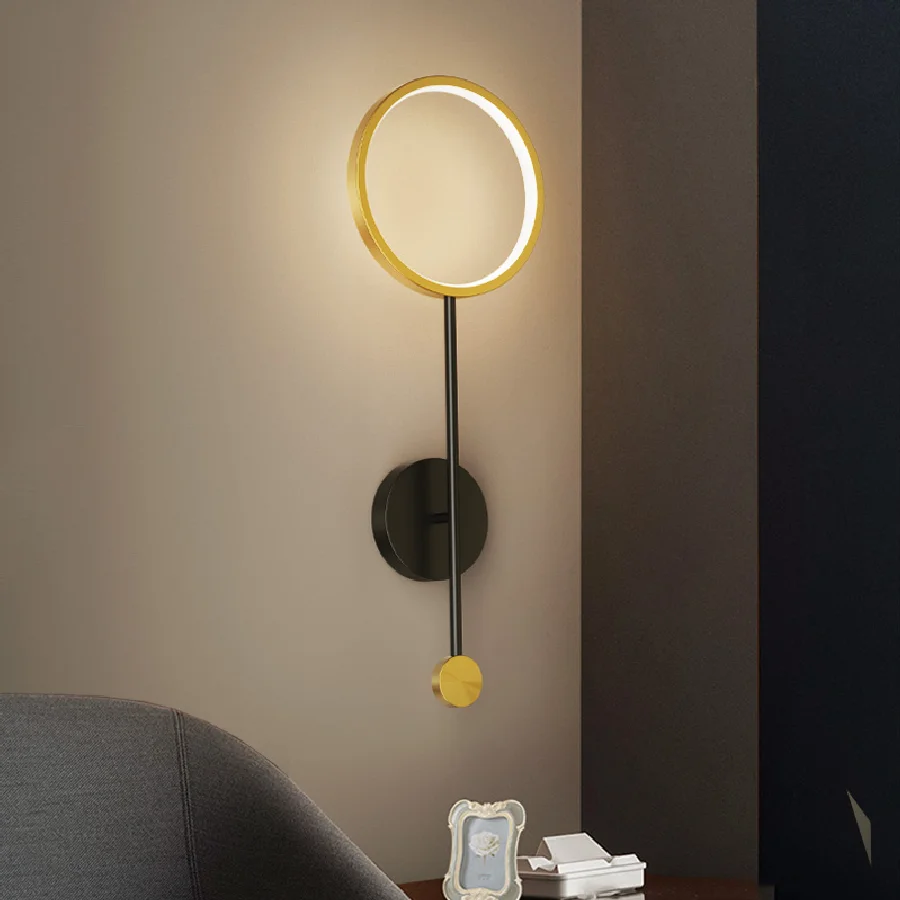 

Modern Black Golden Wall Lights Iron Round Bedside Lamp Indoor Decor Atmosphere Light For Living Hall Cloakroom Study Room Cafe