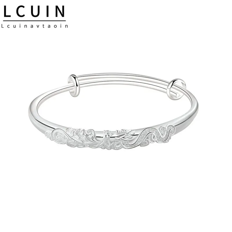

New Simple Retro Push-pull Round Tube Solid Dragon And Phoenix Bracelet For Woman Love Wedding Gift Bangle Jewelry Wholesale