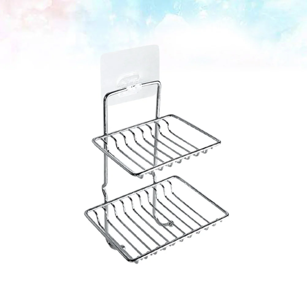 

Stainless Steel Double-deck Soap Dish Holder No Drilling Shower Soap Sponge Holder for Bathroom Kitchen