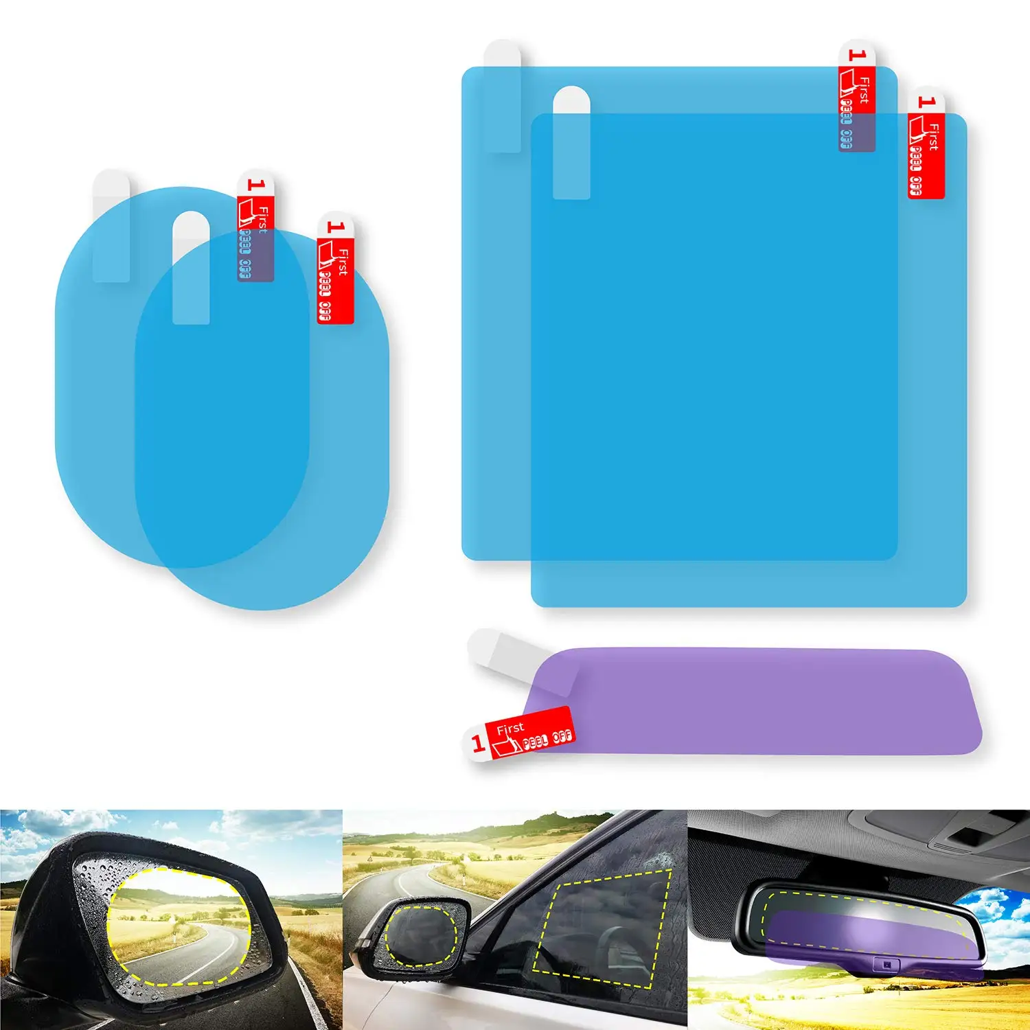 

2 Pcs Car Rainproof Clear Film Rearview Mirror Protective Anti Water Waterproof Film Bathroom Anti Fog Sticker Auto Accessories