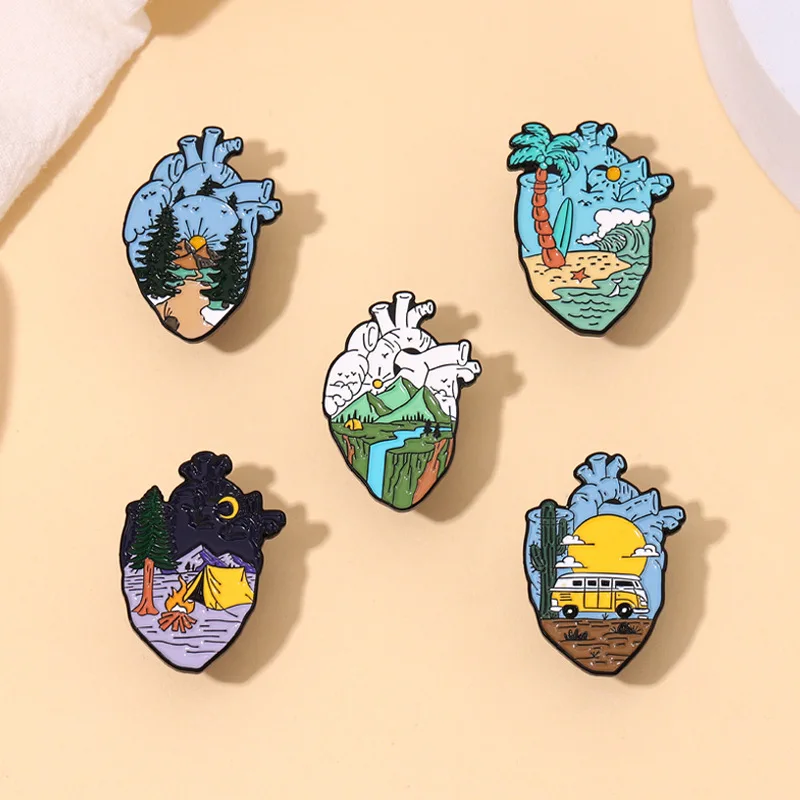 

Travel Camping Landscape River Heart Pins Scenic Heart Pins Accessories Backpack Alloy Brooch Enamel Lapel Pins Badge Wholesale