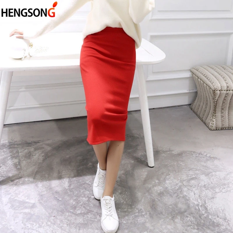 

Женская трикотажная юбка-карандаш, облегающая юбка средней длины с разрезом, весна-лето 2024