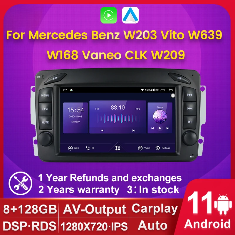 8 ядер Android 11 8G 128G ROM DSP Carplay авто для Mercedes Benz W203 Vito W639 W168 Vaneo CLK W209 W210M/Ml автомобильная