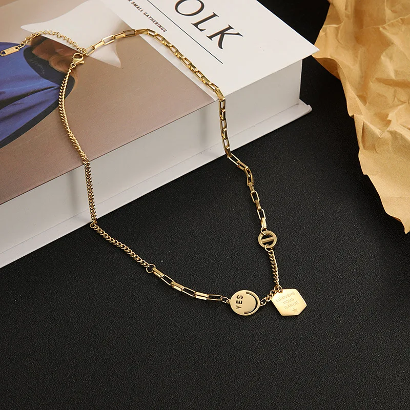

Titanium Steel Asymmetric Letter Geometry Pendant Necklace Women Trend Versatile Punk Gift Jewelry