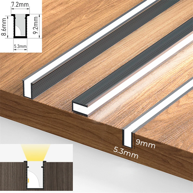 Mini Ultra-thin LED Cabinet Aluminum Profiles Strip Lamp Recessed Invisible Channel Milky Diffuser Closet Shelf Panel Bar Lights