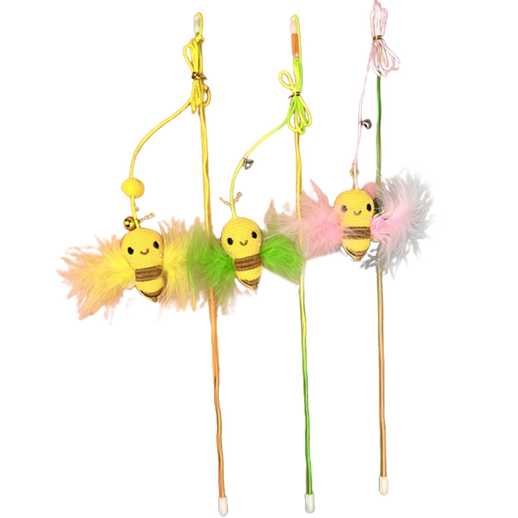 

1Pcs Cat Teaser Wand Funny Fake Feather Cute Little Bee Design Kitten Teasing Stick Cat Wand Interactive Pet Toy Random Color