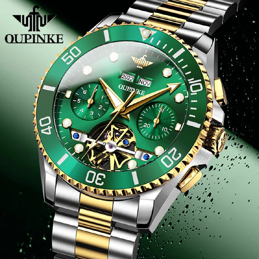 

OUPINKE Automatic Men's Luxury Watch Mechanical Top Brand Waterproof Watches Stainless Steel Wristwatches Date Clock Men Gift