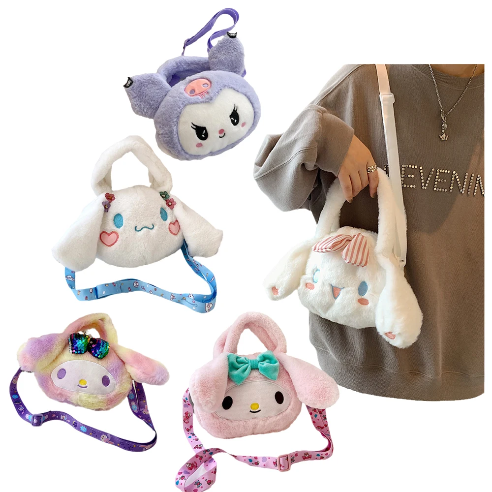 

Ins Cartoon Sanrios My Melody Cinnamoroll Kuromi Cute Kawaii Casual Children Plush Shoulder Messenger Zipper Change Small Bag