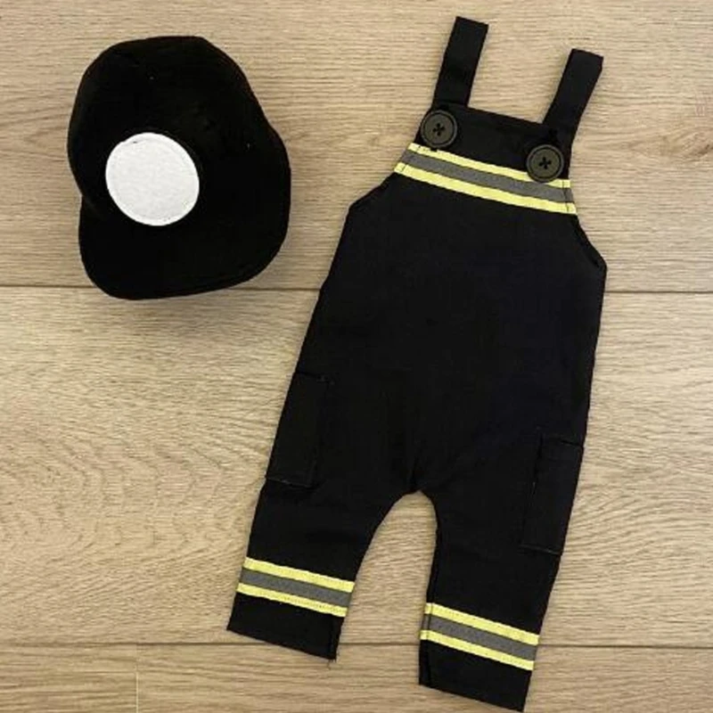 

Baby Photo-Shooting Props Firefighter Costume Photostudio Clothes Overalls & Hat Newborn Photo Clothing Unisex Bodysuit A2UB