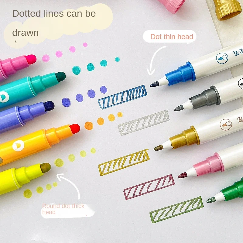 

5pcs/Set Metallic Markers Graffiti Paints Pens Double-Headed Glitter Pen Multicolor Highlighter Painting Color Art Supply Marker