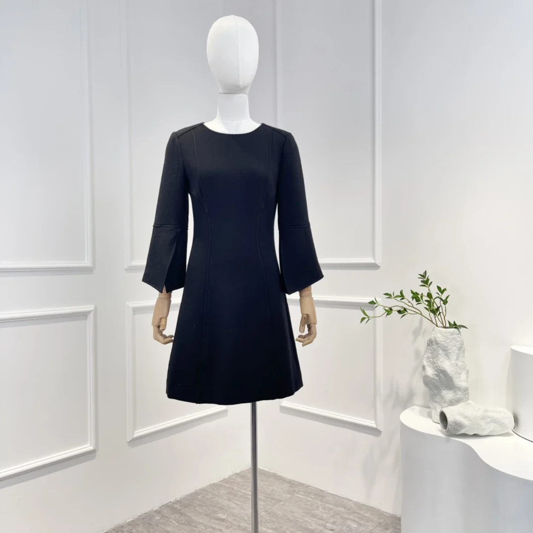 

Vintage Clothes Women 2022 Autumn New Black Wool Cashmere Blend Ladies Elegant Mini Dress