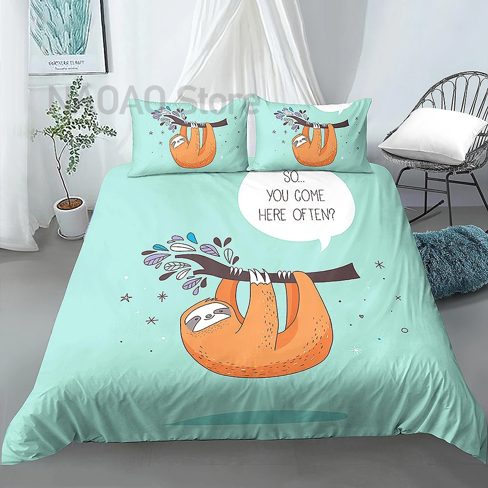 

Cartoon Sloth Bedding Set For Kids Children Duvet Cover King Queen Size Print Bed Set Cartoon Home Textiles Bedclothes 2/3Pcs