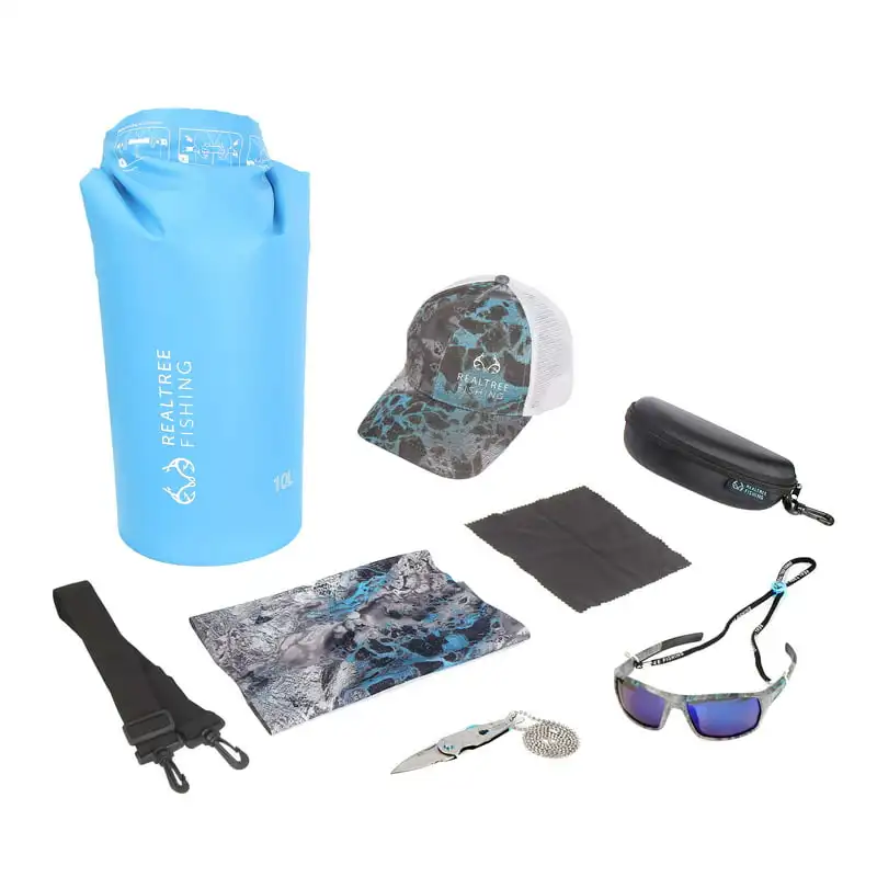 

8 Piece Angler's Collection Fishing Kit with Fishing Mesh Hat and Sunglasses