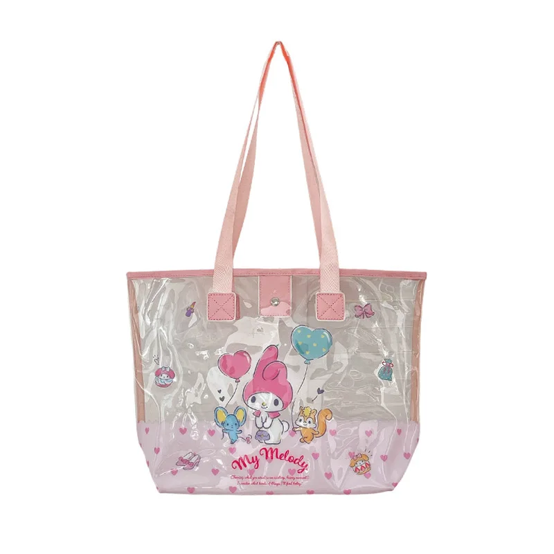 Фото Сумка Sanrio Jelly Bag, прозрачная, большой вместимости, на плечо, с милым мультяшным дизайном, для студентов, кроссбоди, новинка №4