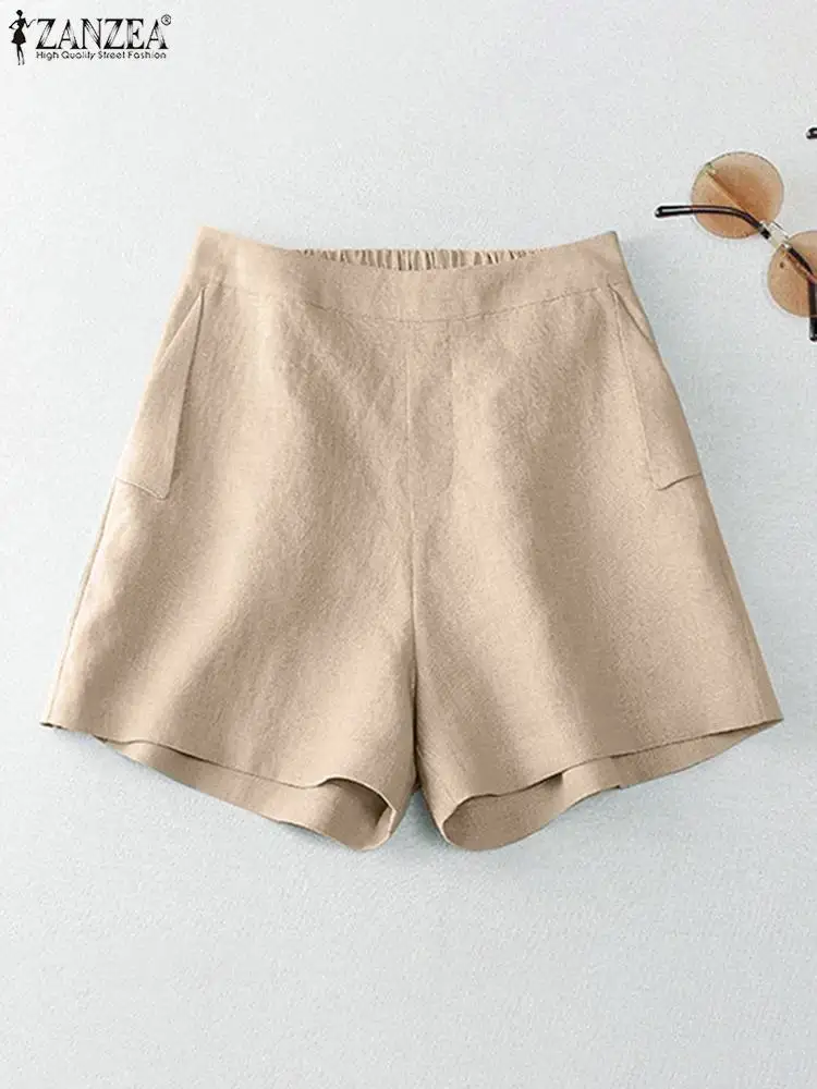 ZANZEA Fashion Knee Length Shorts Summer Casual Solid Color Trousers Women Streetwear Loose Pantalon Elastic Waist Pant Oversize