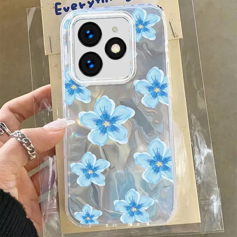 Чехол для телефона с изображением цветов и черной кошки Infinix Smart 8 Pro Hot 40i Tecno Spark Go