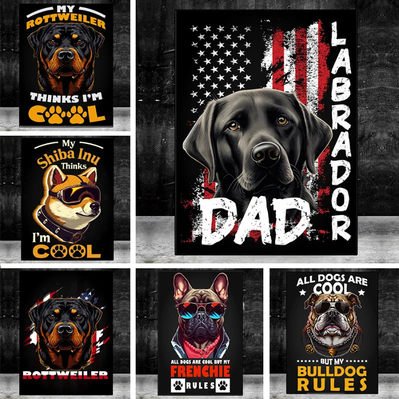 

Настенная картина с забавными животными в скандинавском стиле, черная собака, одежда, солнцезащитные очки, плакат, печать, черные и белые картины для гостиной