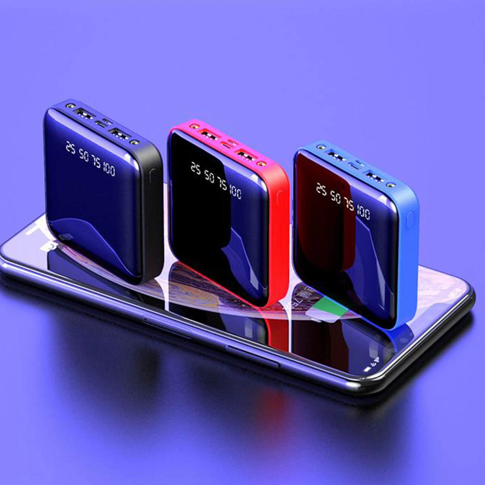 

Fast Charging Mini External Battery Power Bank Mirror Screen Digital Disply Portable Pover bank For Smart Mobile Phone