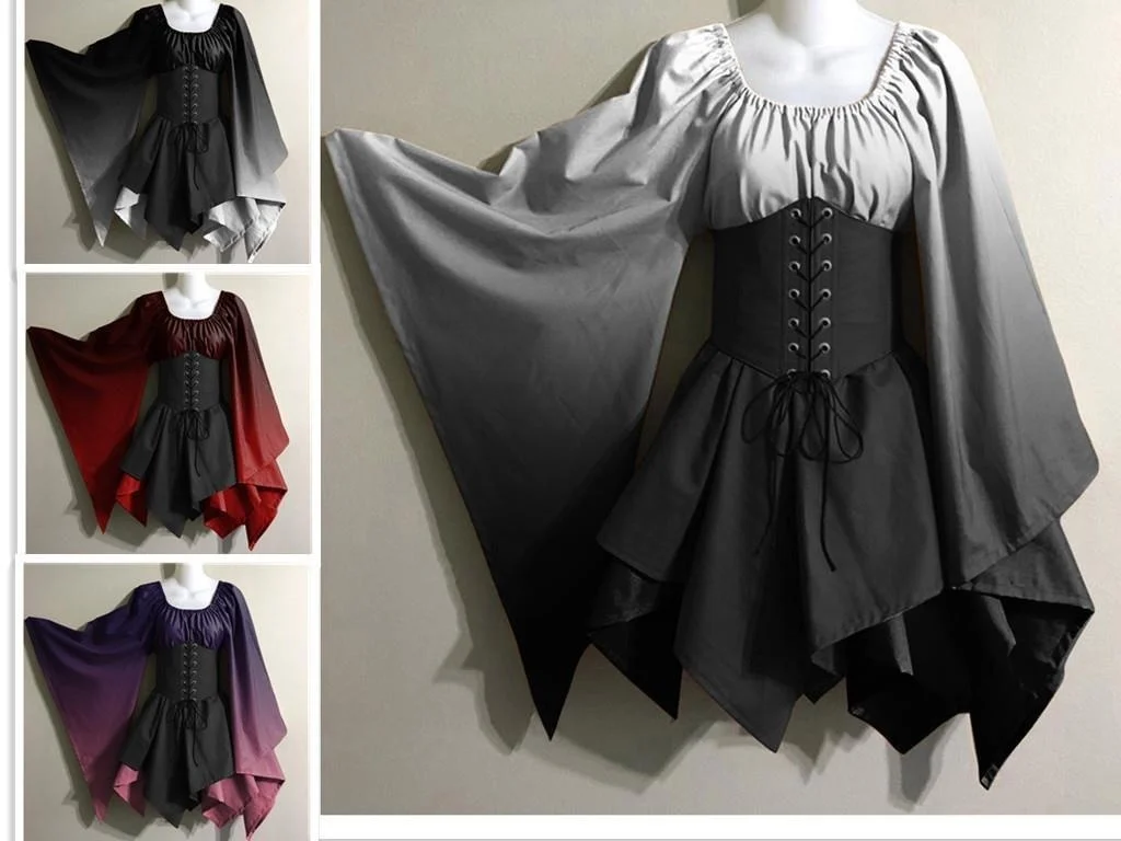 

Женское платье с градиентным принтом, облегающее платье для косплея, платье для представлений на Хэллоуин, платье средневековья эпохи Возрождения