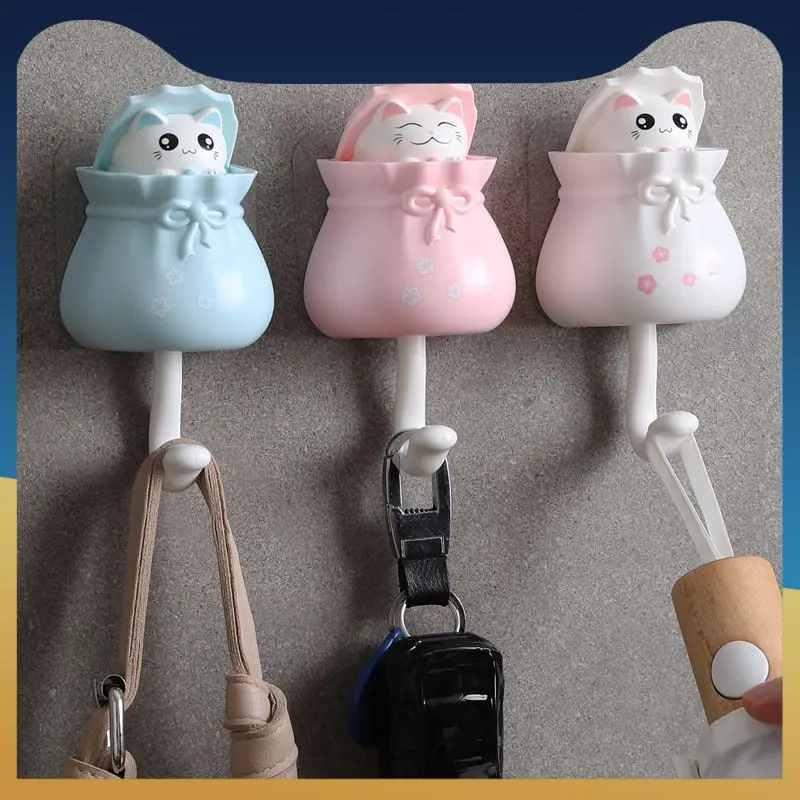 

Robe Hook Cat Decorative Hooks Key Holder Wall Mounted Broom Holder Adhesive Coat Hanger Hat Rack Sundries Bathroom Accessories