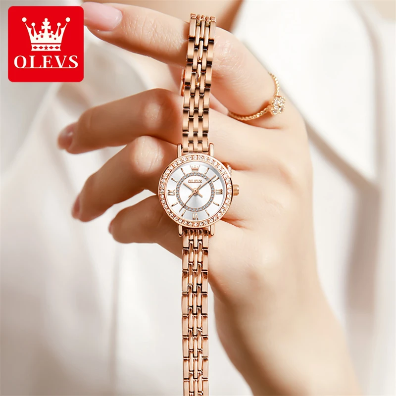 OLEVS Brand Rose Gold Quartz Watch for Women Luxury Stainless Steel Bracelet Necklace Set Waterproof  Fashion Small Womens Watch