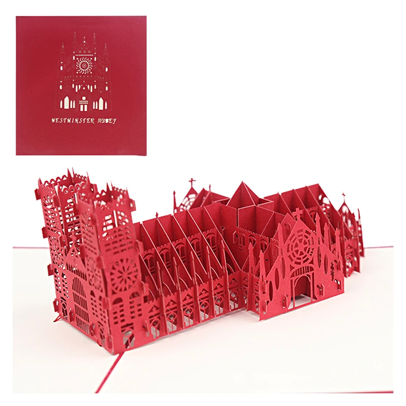 Всплывающая поздравительная открытка с 3D-соборным собором Киригами