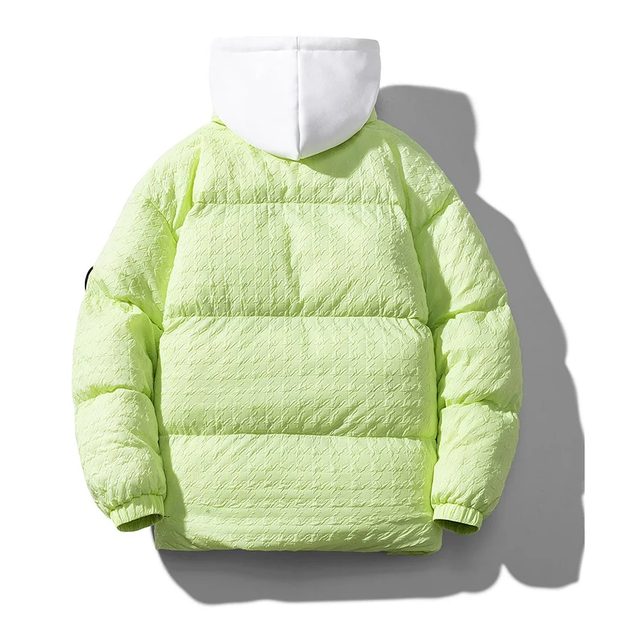 2022 Winter Nylon Shrink Thousand Bird Plaid Cotton Shirt Mens Fashion Double Layer False Two Piece Hooded Coats Men Clothing